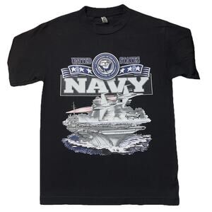 Alstyle Women Shirt S Black Graphic Print Navy Aircraft Carrier Logo ShortSleeve